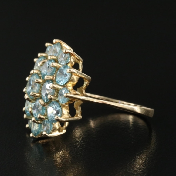 10K Natural Blue Zircon Cluster Ring - Size 7 - Picture 6 of 8